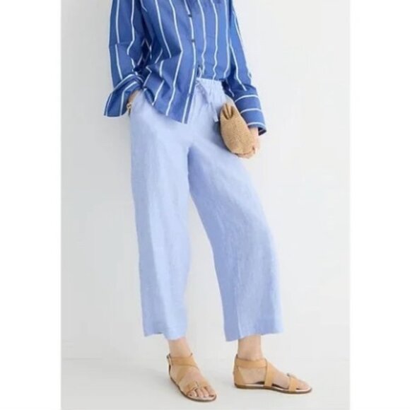 J.Crew Blue Wide Leg Seaside Linen Cropped Pant Trouser Size S - Picture 2 of 13